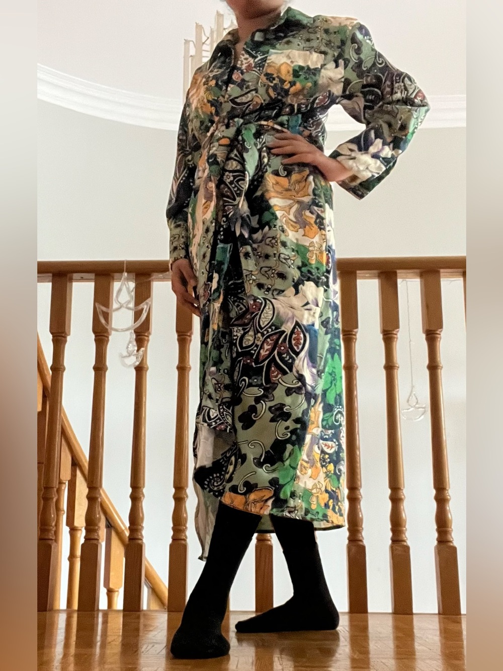 Women’s Size Small SHEIN Green Multi Floral Wrap Dress Maternity Friendly